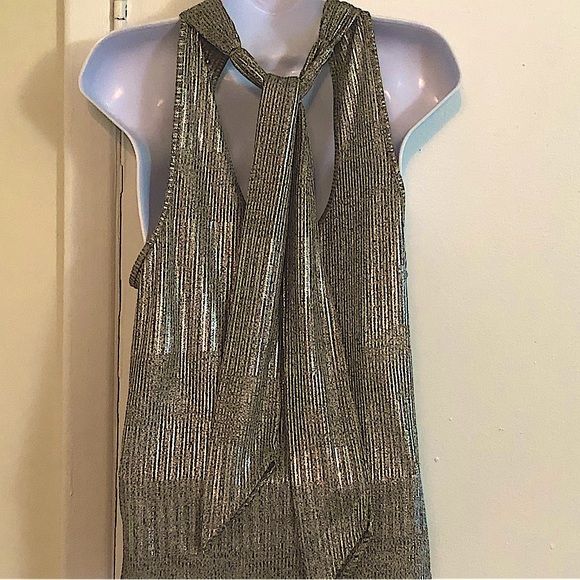 Maeve By Anthropologie Metallic High Neck , Cut Away Arm,Back Tie Shirt,Size Sm - Picture 5 of 13